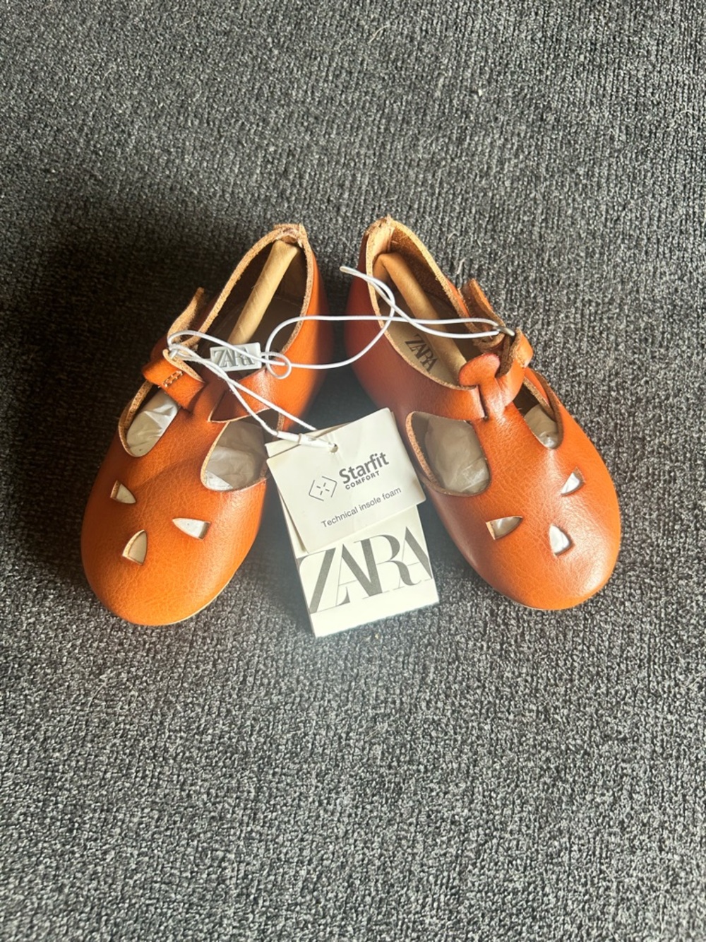 ZARA Kids Tan T-Strap Leather Mary Jane Shoes